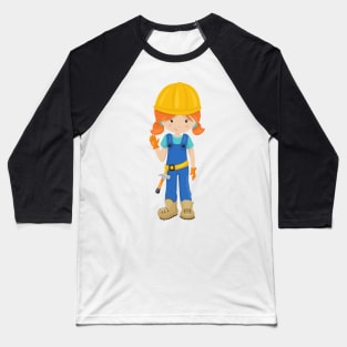 Construction Girl, Blonde Hair, Cute Girl, Hammer Baseball T-Shirt